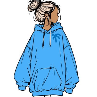 realistic girl with a oversized sweatshirt on and a bun