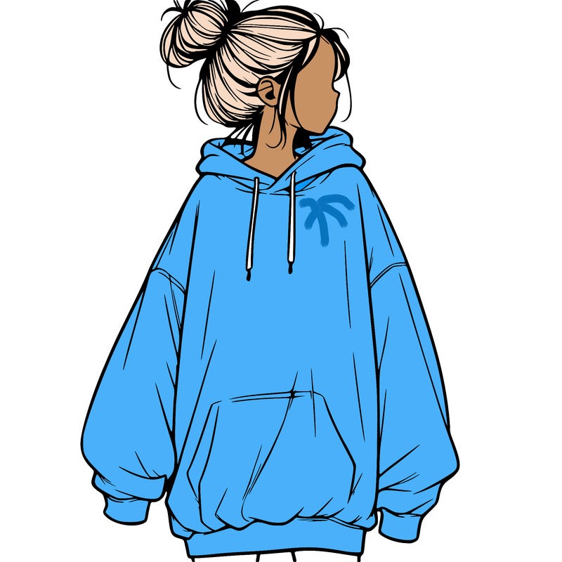 realistic girl with a oversized sweatshirt on and a bun