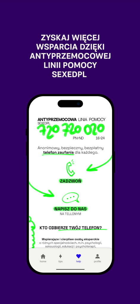 HomeGirl app screen showing the anti-violence helpline support page with contact numbers
