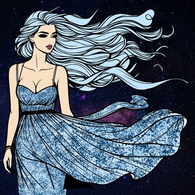 realistic woman, wind blowing the dress