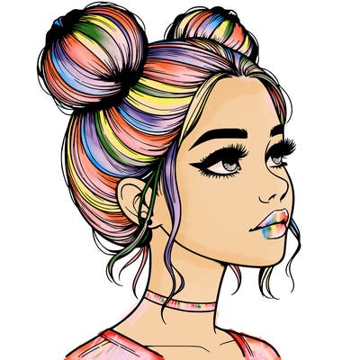 realistic girl with buns on the top of her head