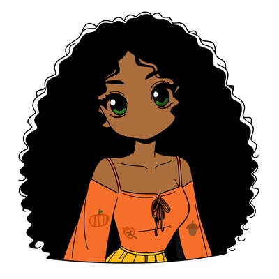 a black anime girl with long afro hair