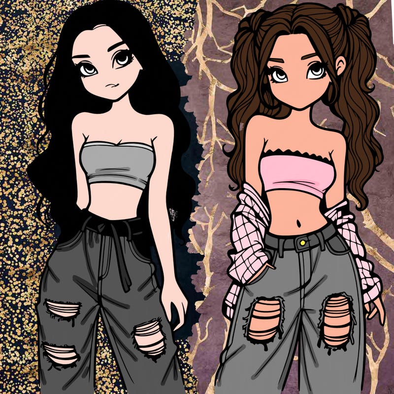 2 girls in crop tops and baggy jeans ripped