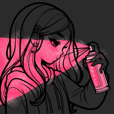 a realistic girl spray painting