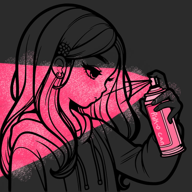 a realistic girl spray painting