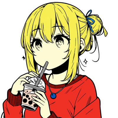 manga character drinking boba