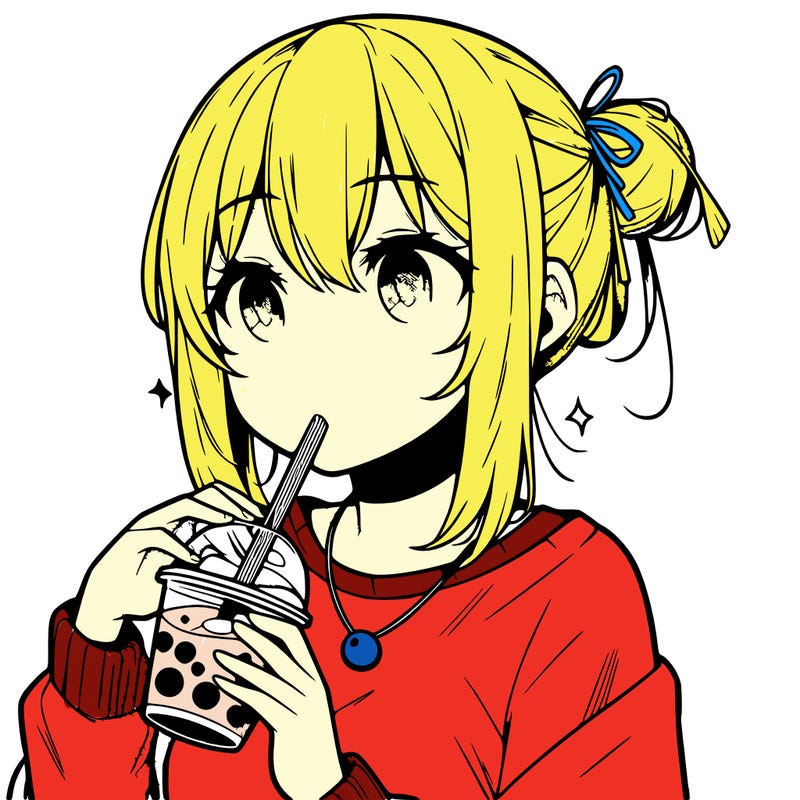 manga character drinking boba