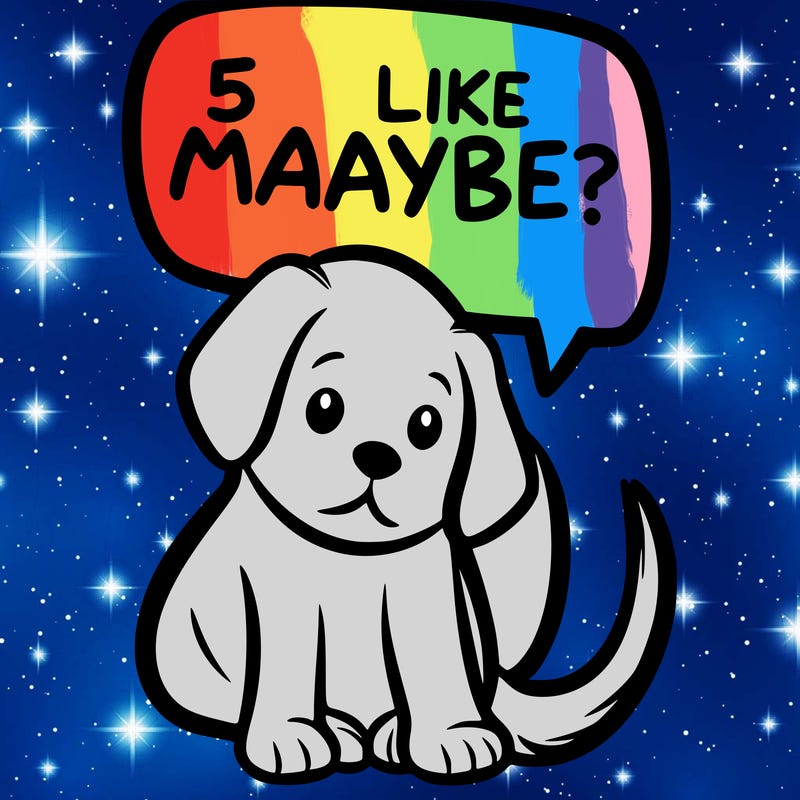 a puppy that says 5 like maybe