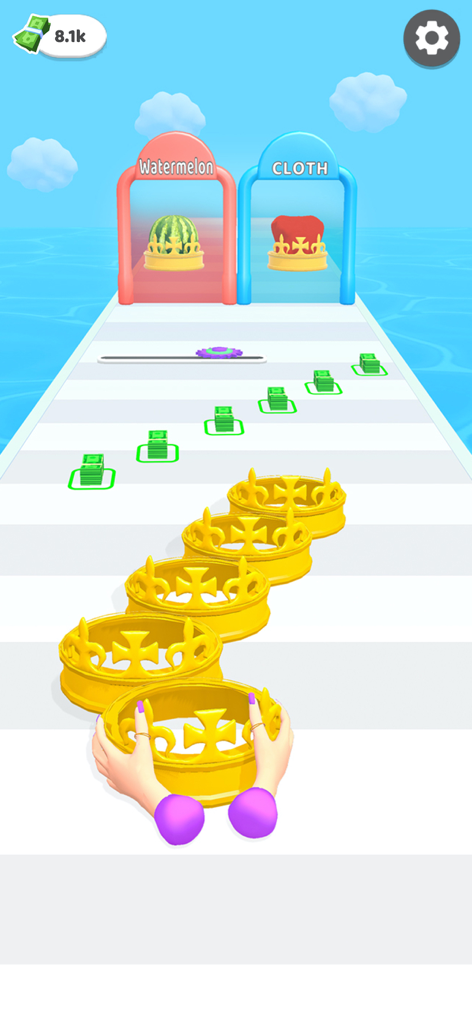 Princess Dress up Wedding Game - プリンセスウェディングゲームのスタックランナーレベルで、金色の王冠を集めている。