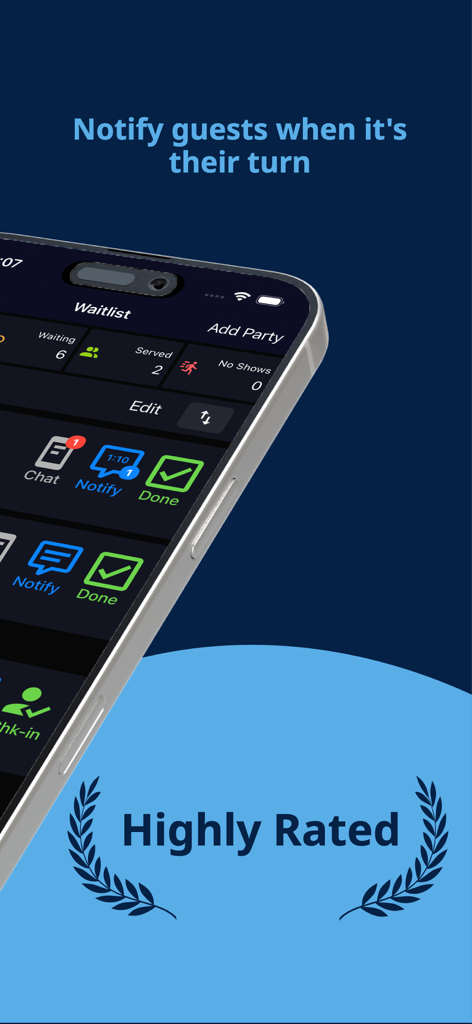 Waitly Waitlist & Reservations - Waitly app dashboard showing waitlist management and guest notifications