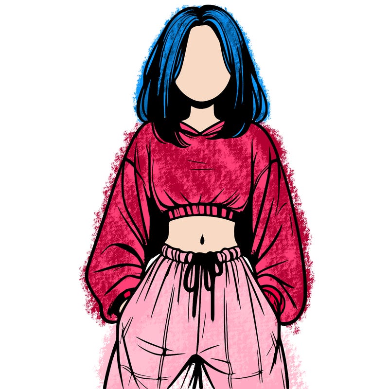 realistic girl faceless with baggy pants and a crop top