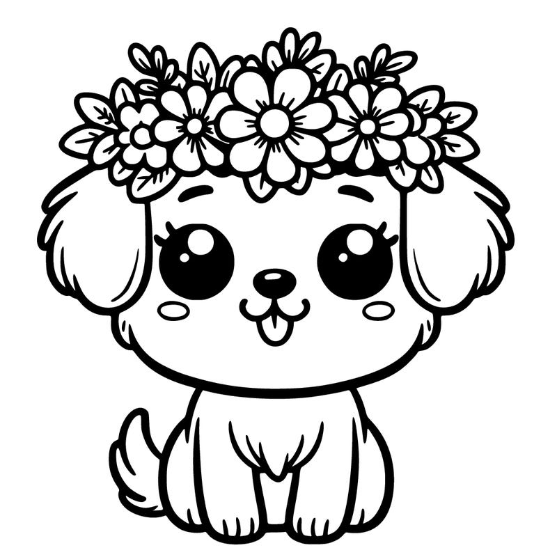 cute cartoon dog with flower crown