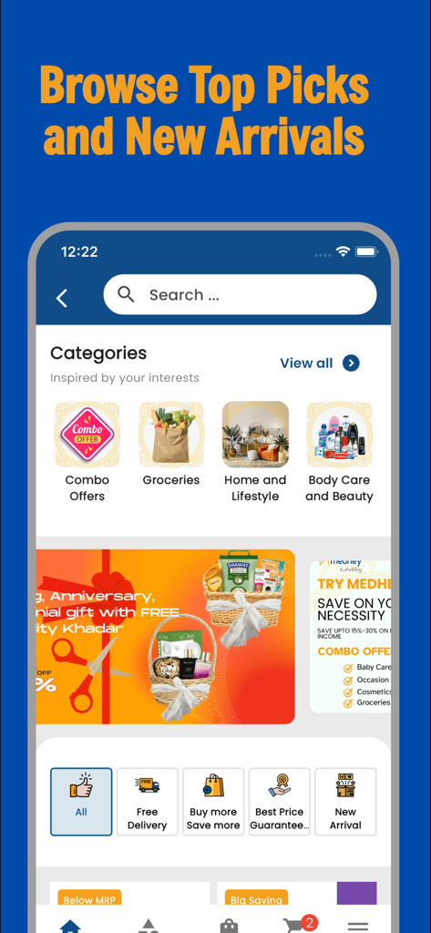 Medhey - Medhey e-commerce app home screen showing shopping categories and promotional deals