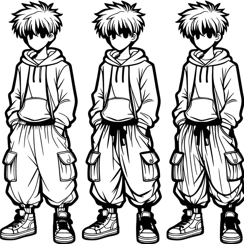 teen anime boy with baggy pants