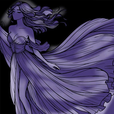 realistic woman in dress flowing the the wind