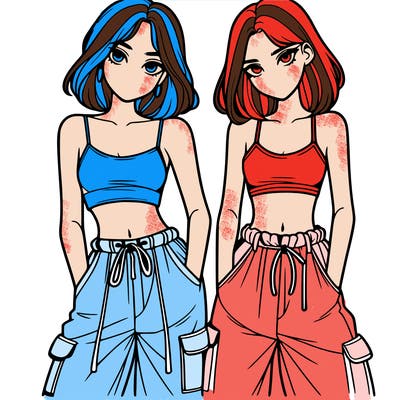 two girls with crop top with baggy pants