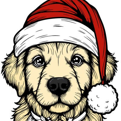 realistic dog with a christmas hat