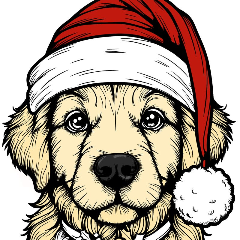 realistic dog with a christmas hat