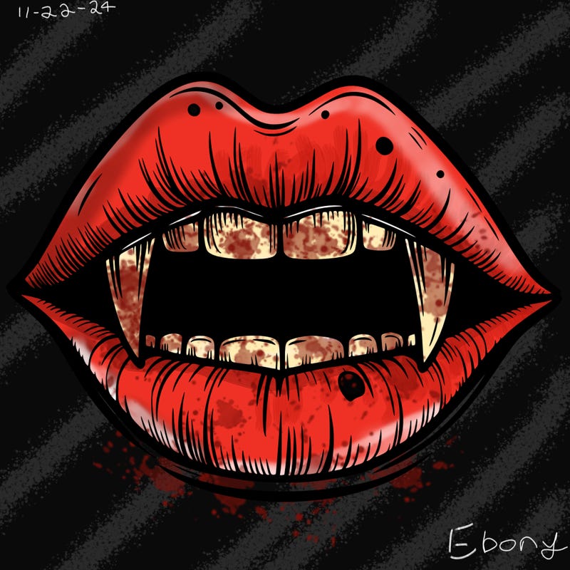 lips with vampire teeth