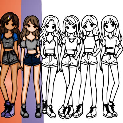 a group of girls wearing crop tops and shorts