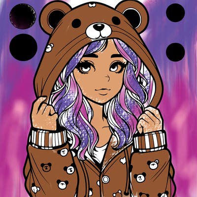 realistic girl in a animal pjs hoodie