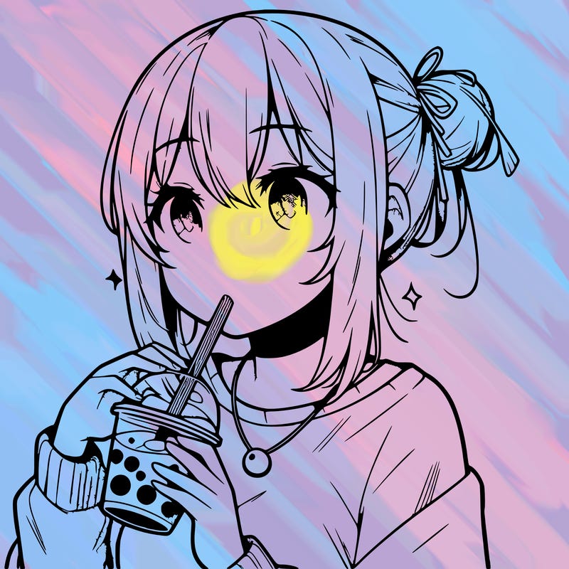 manga character drinking boba