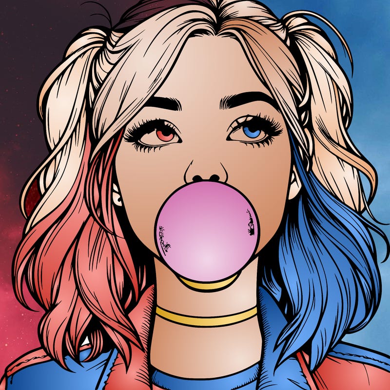realististic girl blowing bubble -gum