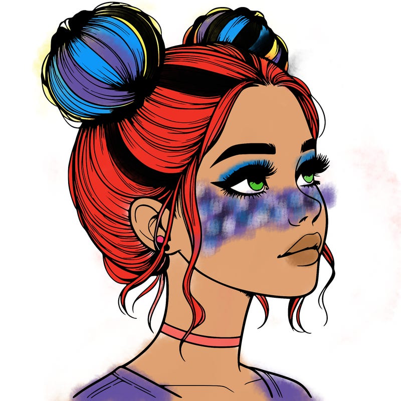 realistic girl with buns on the top of her head