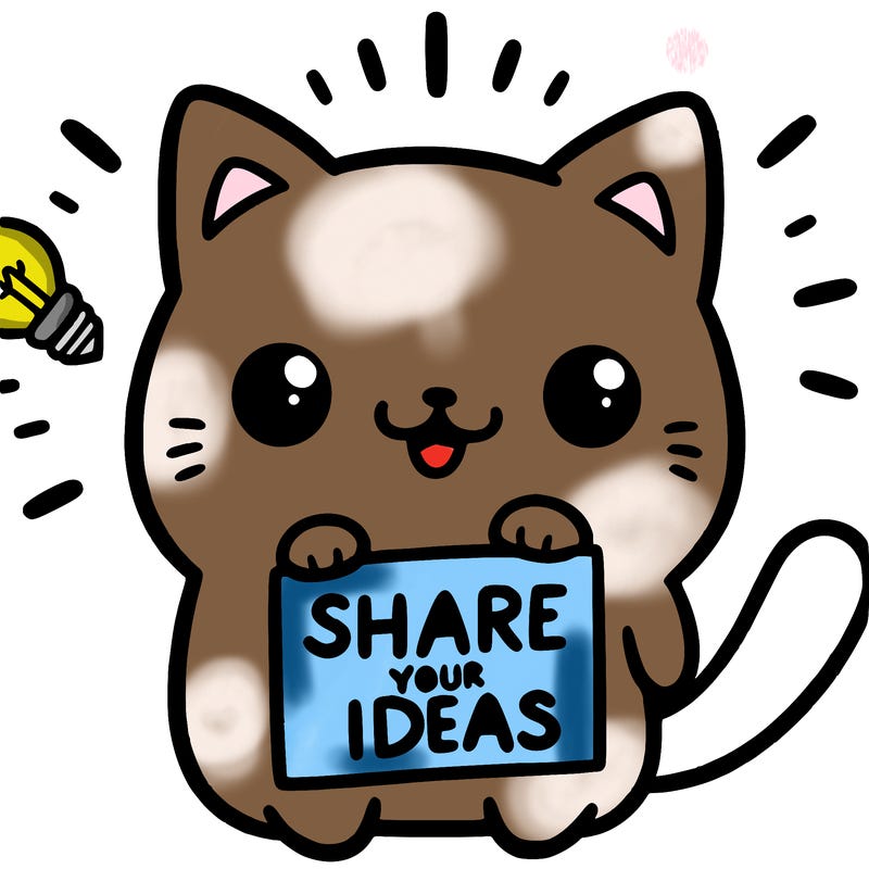 a cute cat saying share your ideas