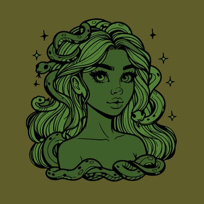 realistic girl with snakes as hair