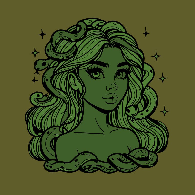 realistic girl with snakes as hair