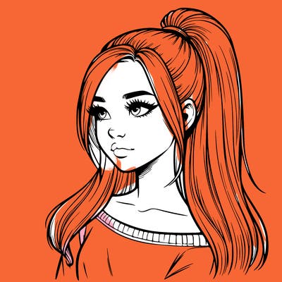 realistic girl with a high ponytail