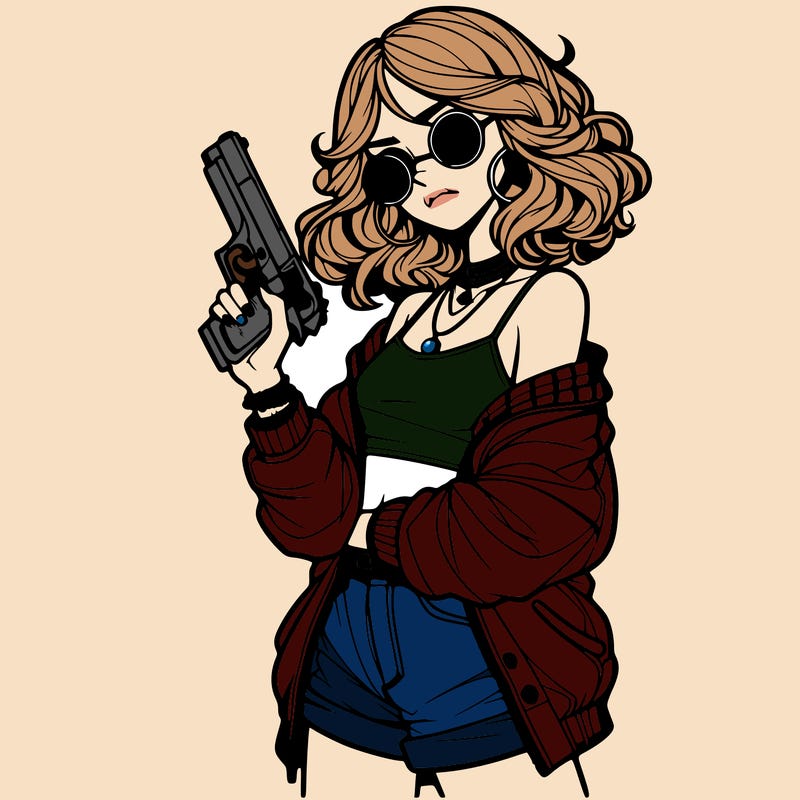 stylish teenage girl with gun