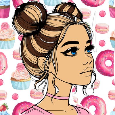 realistic girl with buns on the top of her head