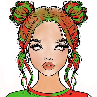 realistic girl with two buns in hair and lips