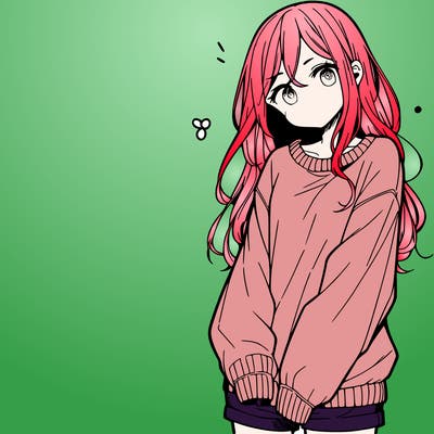 manga teen girl  in a sweater and baggy pants