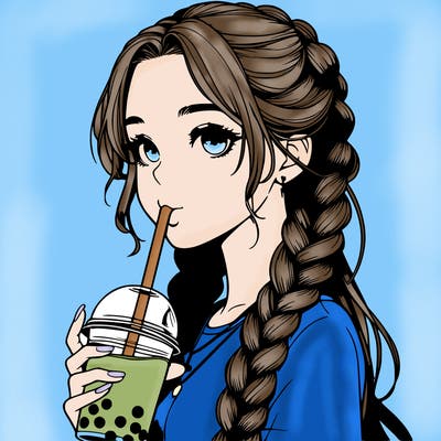 realistic girl with braided hair drinking boba