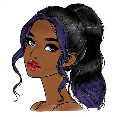 realistic girl with a ponytail on her hair and lips