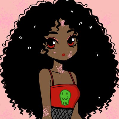 a black anime girl with long afro hair