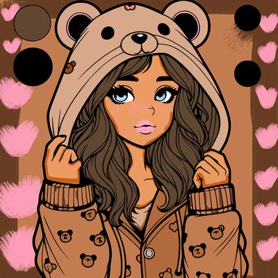 realistic girl in a animal pjs hoodie