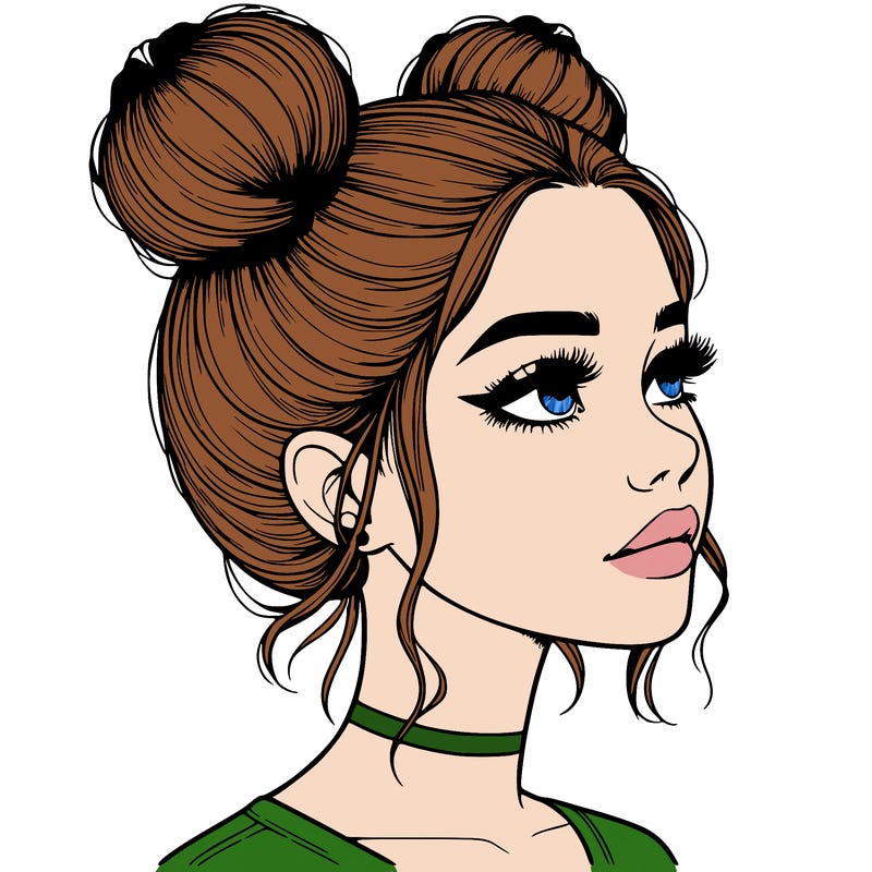 realistic girl with buns on the top of her head
