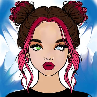 realistic girl with two buns in hair and lips