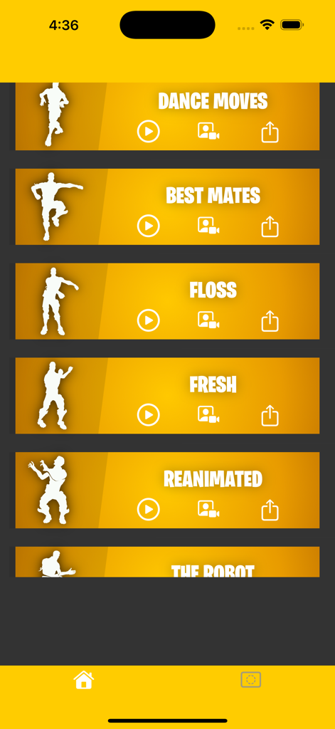 Epic Emote: Dance for Fortnite - Un elenco di balli di Fortnite disponibili tra cui Floss e Best Mates con opzioni per riprodurre, registrare e condividere.