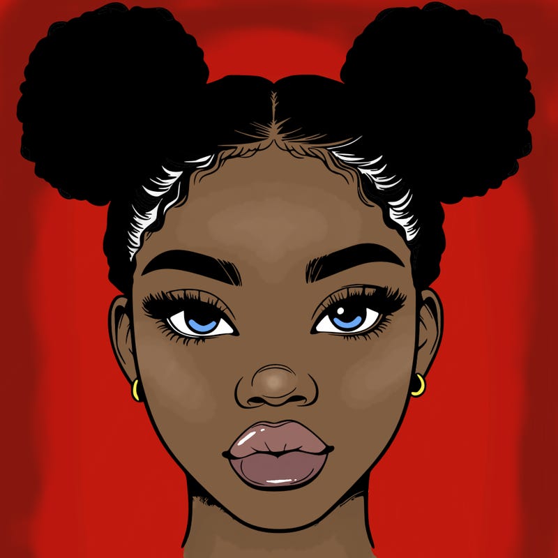 realistic black woman with two buns