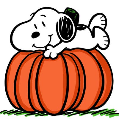 snoopy laying on a pumpkin