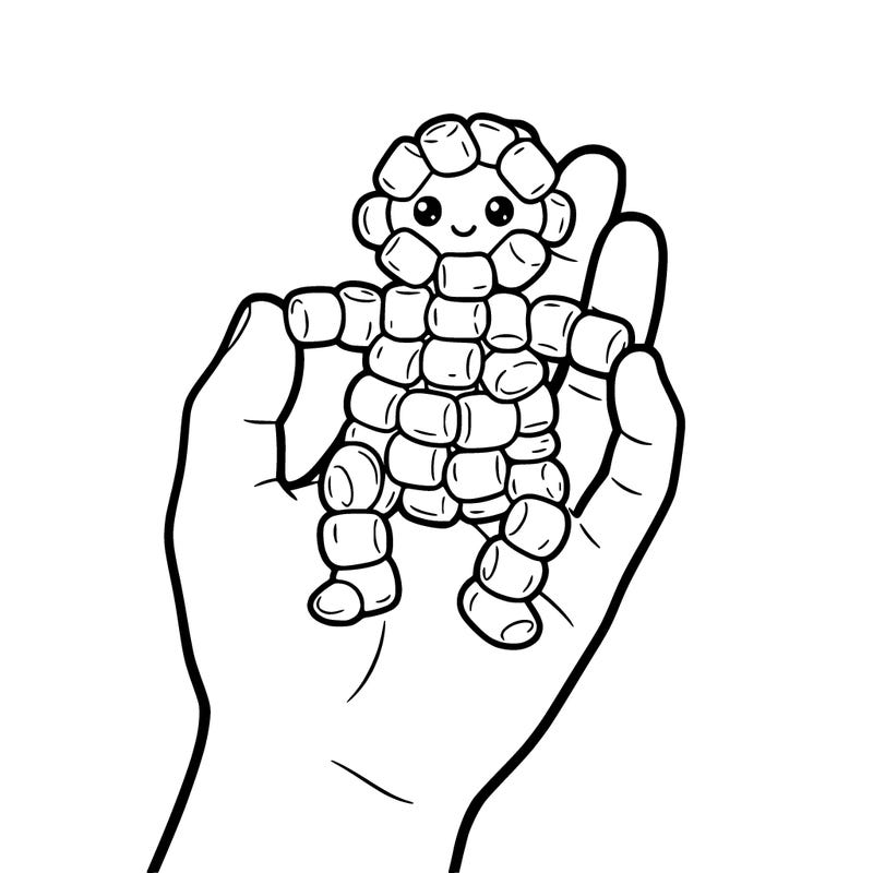 mini marshmallow baby and a hand that is grabbing it