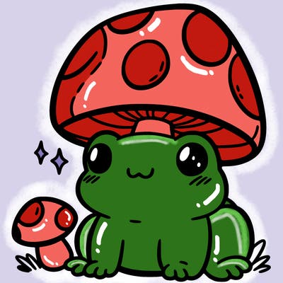 a cute frog with a mushroom hat