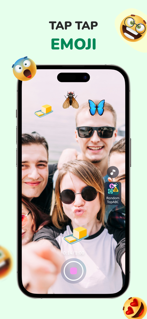 Tap Tap Emoji filter challenge with friends and butterfly icons