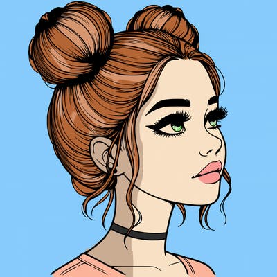 realistic girl with buns on the top of her head