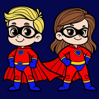 2 superheroes one is a boy of 5 and one is a girl 3 years
